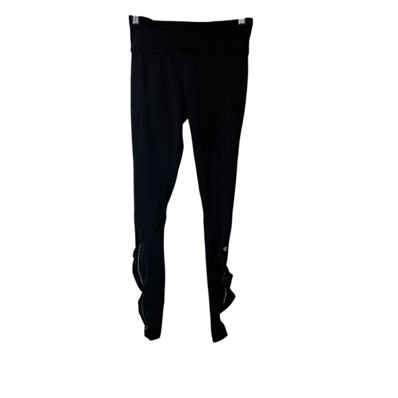 Lululemon Black Leggings With Ruffle Detail High Waist Full Length Size 4 - Picture 1 of 5